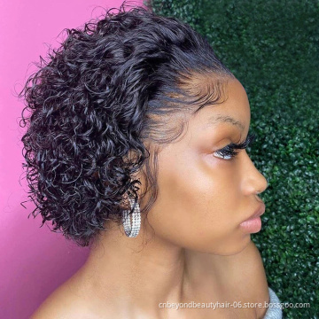 Hot Sale Pixie Cut Short Bob Curly Wigs Glueless Lace Front Pre Plucked Pixie Wig Human Hair